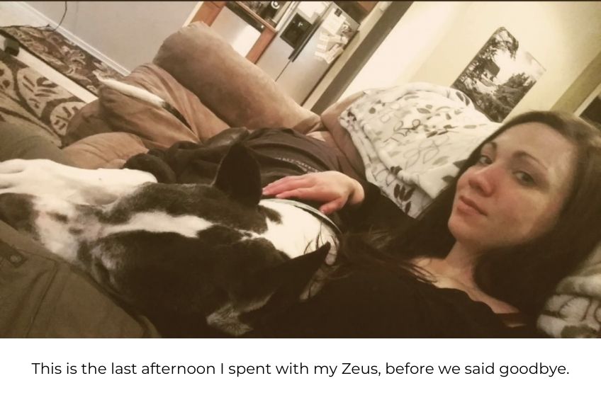 dr. paige wallace with her great dane zeus